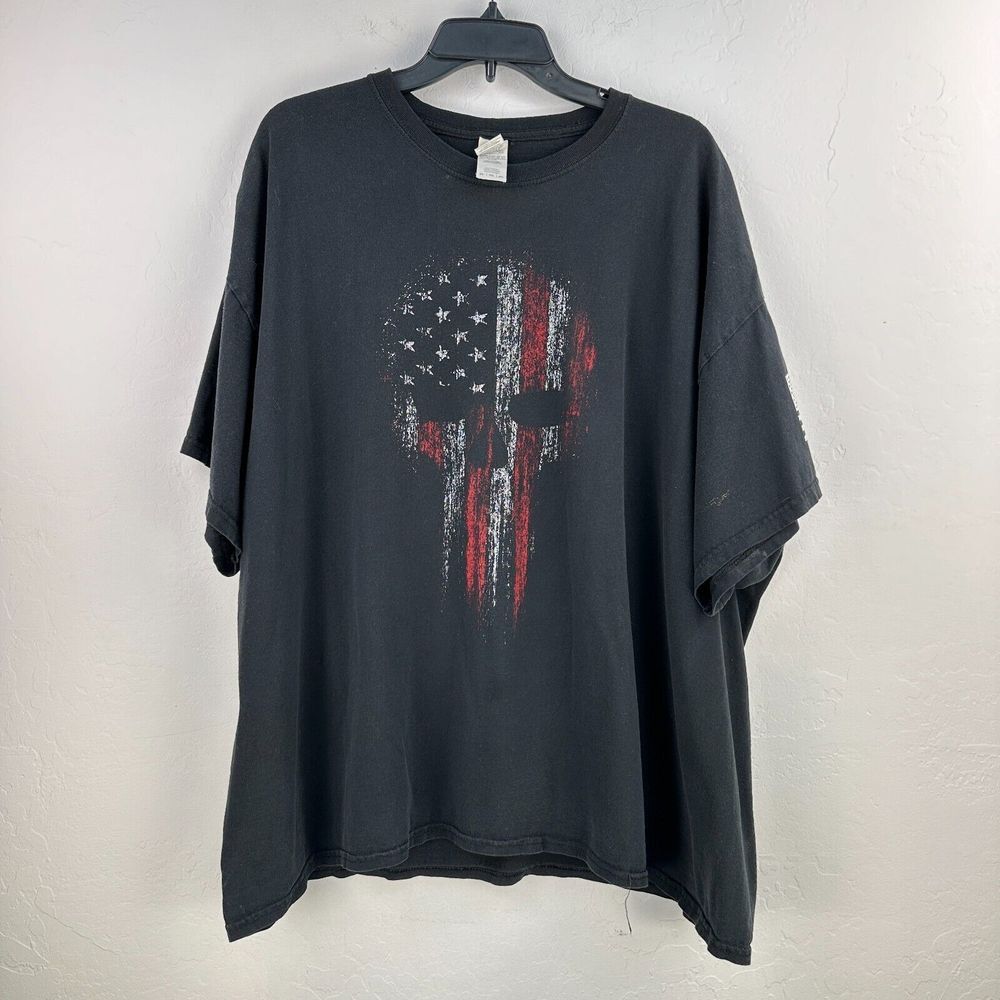 Punisher Skull American Flag Tshirt Mens 3XL Black Red Patriot Conservative NRA
